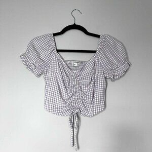 Women's Hollister Lavender Gingham Puffy Sleeve Size XS Crop Top